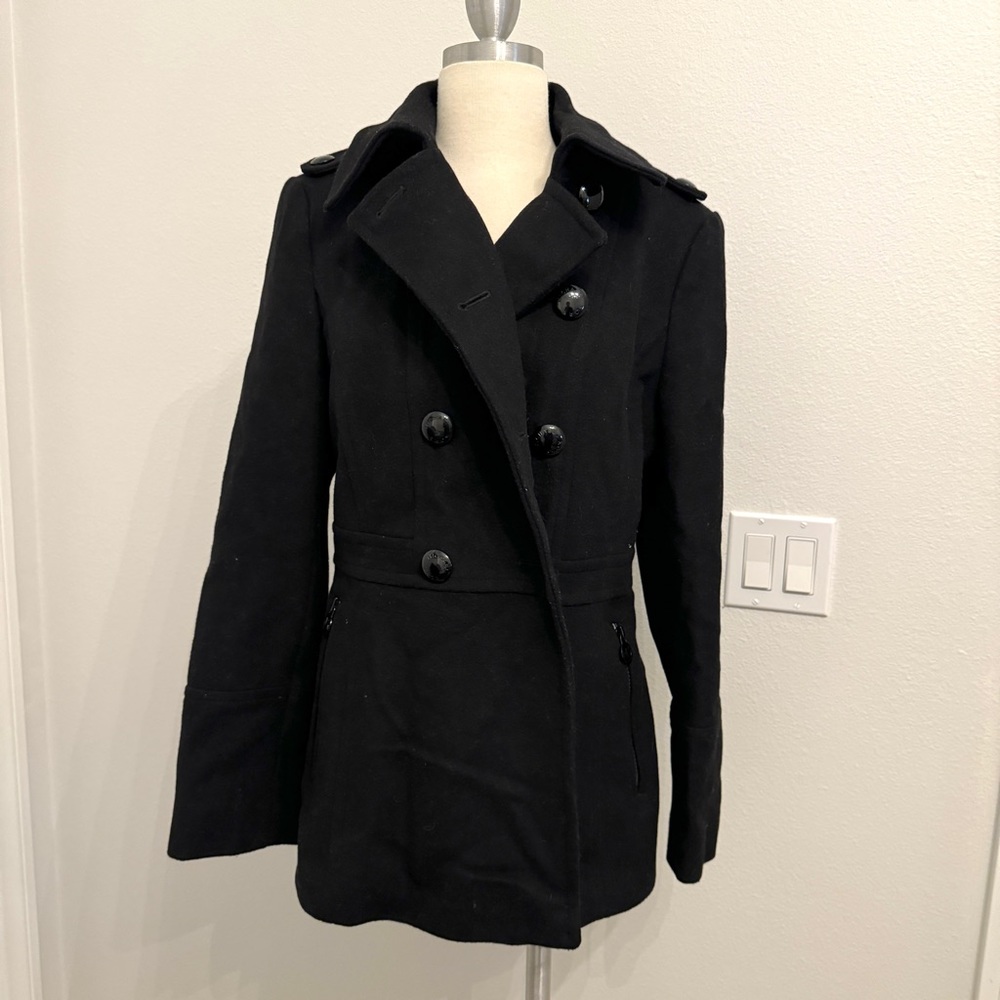 MICHAEL Michael Kors Wool Cashmere Blend Double Breasted Peacoat in Black Size 6